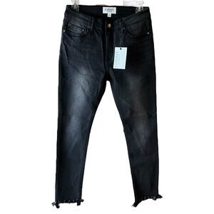 Evidnt Hermosa cropped skinny black jeans frayed hem High Rise Size 27 NWT